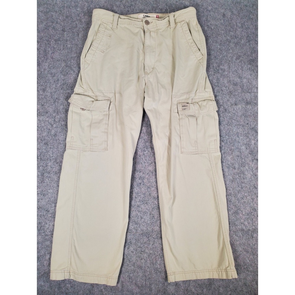 Y2K Levi's Cargo Pants Mens 33x30 Tan Khaki Loose Straight Baggy Cotton Utility